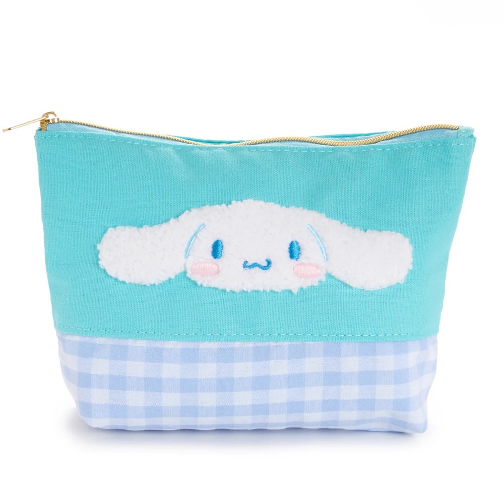 SANRIO Cinnamoroll Chenille Gingham Zipper Pouch / Cosmetic Bag NIP